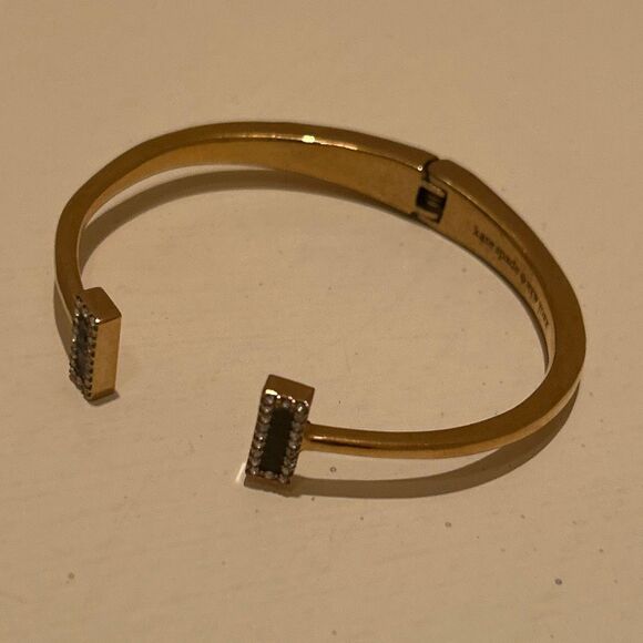 Kate Spade Gold Tone Rhinestone End Hinge Style Bangle Bracelet Classy Stackable - Picture 3 of 7